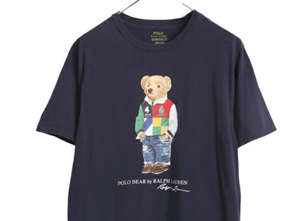 ポロベアー ポロ ラルフローレン プリント 半袖 Tシャツ キッズ XL メンズ M 程 古着 キャラクター 半袖Tシャツ シングルステッチ ネイビー