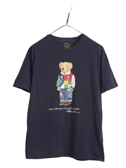 ポロベアー ポロ ラルフローレン プリント 半袖 Tシャツ キッズ XL メンズ M 程 古着 キャラクター 半袖Tシャツ シングルステッチ ネイビー