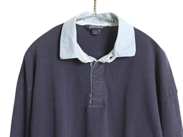 90s USA製 ランズエンド 長袖 ラガーシャツ メンズ L / オールド ラグビー 長袖シャツ ポロシャツ コットン 襟 シャンブレー シンプル 無地