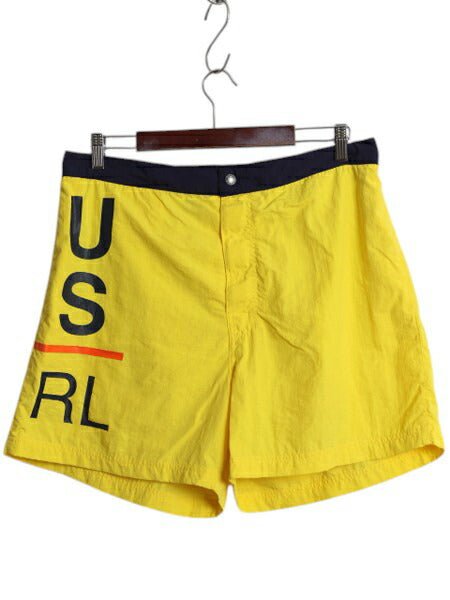 90s ポロ ラルフローレン ナイロン ショートパンツ メンズ L / オールド サーフ スイム ショーツ 水陸両用 短パン 海パン インナー付き 黄