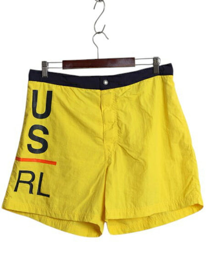 90s ポロ ラルフローレン ナイロン ショートパンツ メンズ L / オールド サーフ スイム ショーツ 水陸両用 短パン 海パン インナー付き 黄