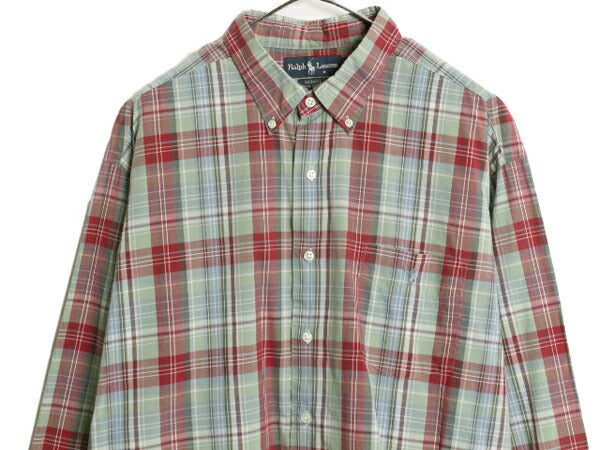 90s ポロ ラルフローレン チェック 3点留め 長袖 ボタンダウン シャツ メンズ XL / 90年代 オールド 長袖シャツ マルチカラー ワイシャツ