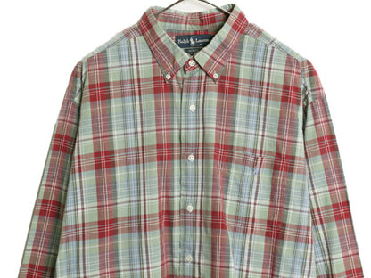 90s ポロ ラルフローレン チェック 3点留め 長袖 ボタンダウン シャツ メンズ XL / 90年代 オールド 長袖シャツ マルチカラー ワイシャツ