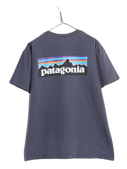 17年製 パタゴニア 両面 プリント 半袖 Tシャツ メンズ L / 古着 Patagonia アウトドア P-6 バックプリント ボックスロゴ クルーネック 紺
