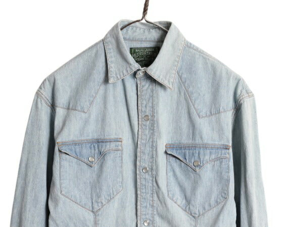 80s ポロカントリー ラルフローレン 長袖 シャンブレー ウエスタン シャツ レディース S メンズ XS ヴィンテージ 長袖シャツ 100% コットン