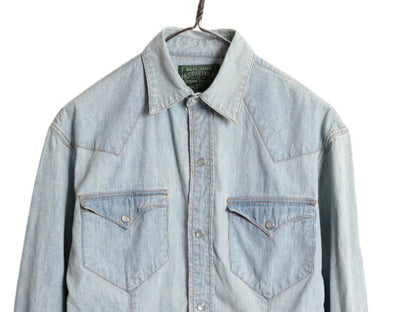 80s ポロカントリー ラルフローレン 長袖 シャンブレー ウエスタン シャツ レディース S メンズ XS ヴィンテージ 長袖シャツ 100% コットン
