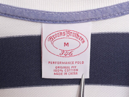 ブルックスブラザーズ 鹿の子 ワイド ボーダー 半袖 ポロシャツ メンズ M / Brooks Brothers 346 ワンポイント ホワイト ネイビー コットン
