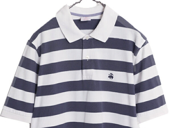 ブルックスブラザーズ 鹿の子 ワイド ボーダー 半袖 ポロシャツ メンズ M / Brooks Brothers 346 ワンポイント ホワイト ネイビー コットン