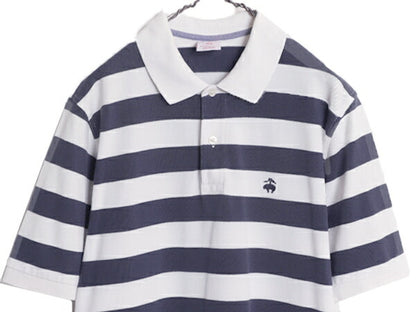 ブルックスブラザーズ 鹿の子 ワイド ボーダー 半袖 ポロシャツ メンズ M / Brooks Brothers 346 ワンポイント ホワイト ネイビー コットン