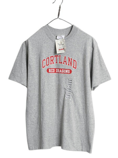 デッドストック 90s USA製 2段 カレッジ プリント 半袖 Tシャツ キッズ XL メンズ M 程/ オールド シングルステッチ ヘビーウェイト グレー