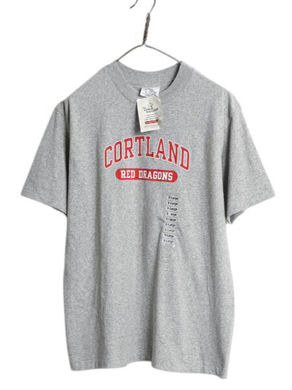 デッドストック 90s USA製 2段 カレッジ プリント 半袖 Tシャツ キッズ XL メンズ M 程/ オールド シングルステッチ ヘビーウェイト グレー