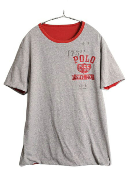 ポロ ラルフローレン プリント リバーシブル 半袖 Tシャツ メンズ M 程/ ヴィンテージ モデル タイガー カットソー ダブルフェイス 赤 灰