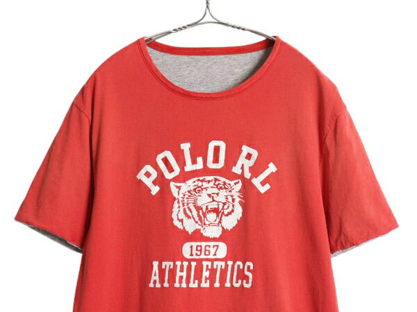 ポロ ラルフローレン プリント リバーシブル 半袖 Tシャツ メンズ M 程/ ヴィンテージ モデル タイガー カットソー ダブルフェイス 赤 灰
