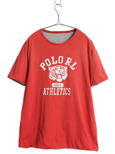 ポロ ラルフローレン プリント リバーシブル 半袖 Tシャツ メンズ M 程/ ヴィンテージ モデル タイガー カットソー ダブルフェイス 赤 灰