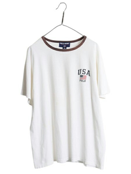 90s ポロスポーツ ラルフローレン プリント 半袖 リンガー Tシャツ メンズ XL オールド 星条旗 カットソー シングルステッチ 大きいサイズ