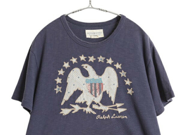 デニム&サプライ ラルフローレン 半袖 Tシャツ メンズ L 古着 ポロ イーグル 星条旗 スター 刺繍 シングルステッチ カットソー カジュアル