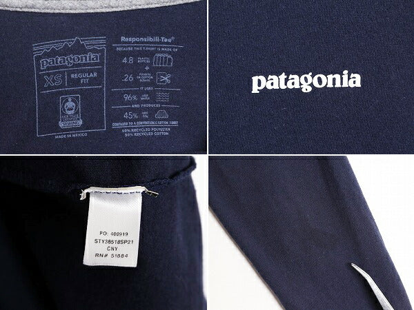 21年製 パタゴニア 両面 プリント 長袖 Tシャツ メンズ XS / 古着 Patagonia アウトドア ロンT ロングスリーブ ロゴT P6 バックプリント 紺