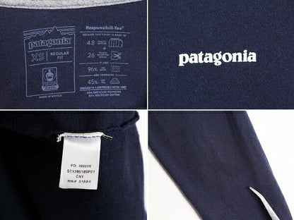 21年製 パタゴニア 両面 プリント 長袖 Tシャツ メンズ XS / 古着 Patagonia アウトドア ロンT ロングスリーブ ロゴT P6 バックプリント 紺