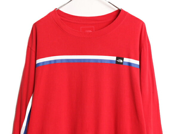 ノースフェイス プリント 長袖 Tシャツ メンズ XL 古着 The North Face アウトドア クルーネック ロングスリーブ ロンT ボーダー 袖ライン