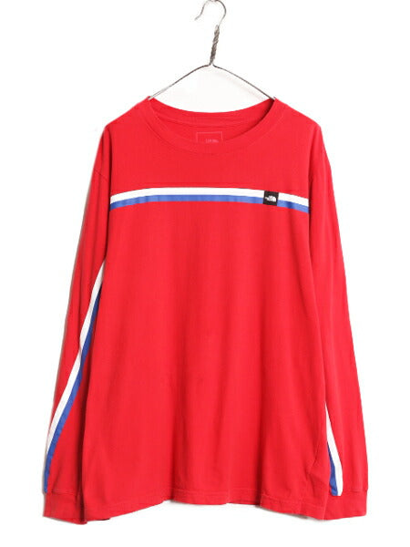 ノースフェイス プリント 長袖 Tシャツ メンズ XL 古着 The North Face アウトドア クルーネック ロングスリーブ ロンT ボーダー 袖ライン