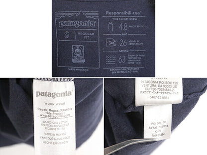 18年製 パタゴニア 両面 プリント 半袖 Tシャツ メンズ S / 古着 Patagonia アウトドア フィッツロイ P6 ボックスロゴ バックプリント 紺