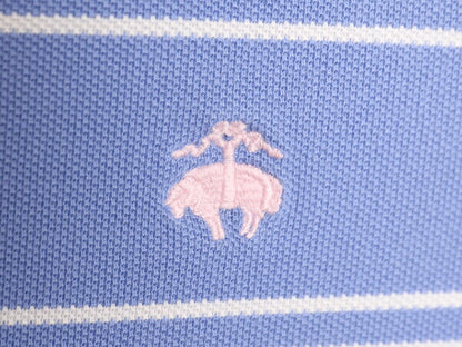 ブルックスブラザーズ ボーダー 鹿の子 半袖 ポロシャツ メンズ M Brooks Brothers 346 半袖シャツ ワンポイント 青 白 コットン 2トーン