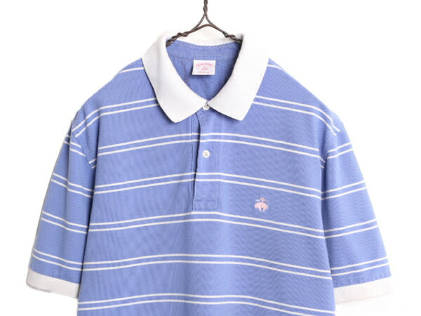ブルックスブラザーズ ボーダー 鹿の子 半袖 ポロシャツ メンズ M Brooks Brothers 346 半袖シャツ ワンポイント 青 白 コットン 2トーン