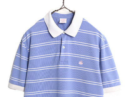 ブルックスブラザーズ ボーダー 鹿の子 半袖 ポロシャツ メンズ M Brooks Brothers 346 半袖シャツ ワンポイント 青 白 コットン 2トーン