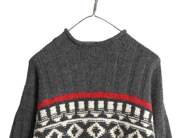 90s J CREW ロールネック ノルディック ウール ニット セーター メンズ L 旧タグ オールド ジェイクルー 巨人タグ ハイネック リブ編み 灰