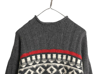 90s J CREW ロールネック ノルディック ウール ニット セーター メンズ L 旧タグ オールド ジェイクルー 巨人タグ ハイネック リブ編み 灰