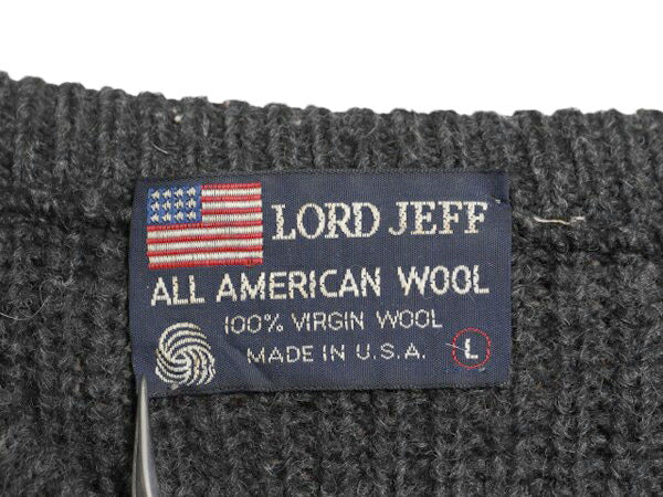 80s USA製 LORD JEFF ウール ニット セーター メンズ L / 古着 80年代 ヴィンテージ リブ編み ミックス チャンキー クルーネック 無地 濃灰