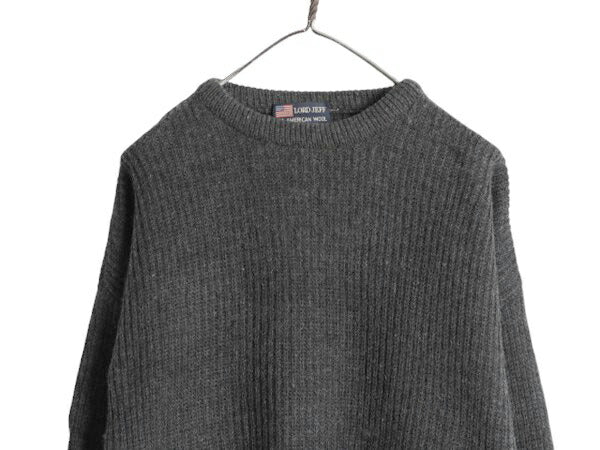 80s USA製 LORD JEFF ウール ニット セーター メンズ L / 古着 80年代 ヴィンテージ リブ編み ミックス チャンキー クルーネック 無地 濃灰