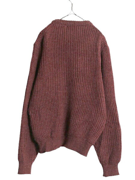 90s チャンキー ニット セーター メンズ L 古着 LOFT＆BROWNSTONE アクリル ウール リブ編み 長袖セーター 無地 クルーネック バーガンディ