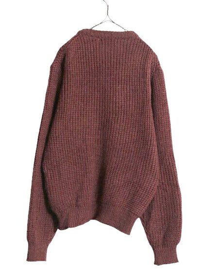 90s チャンキー ニット セーター メンズ L 古着 LOFT＆BROWNSTONE アクリル ウール リブ編み 長袖セーター 無地 クルーネック バーガンディ