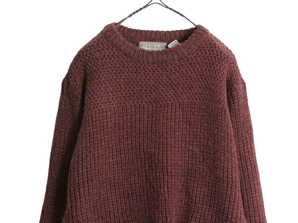 90s チャンキー ニット セーター メンズ L 古着 LOFT＆BROWNSTONE アクリル ウール リブ編み 長袖セーター 無地 クルーネック バーガンディ
