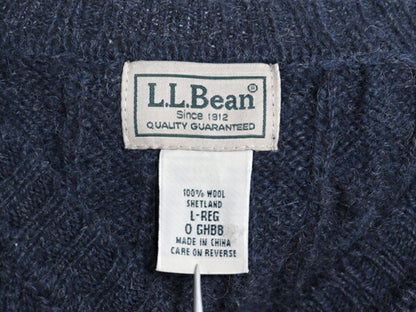 エルエルビーン シェットランド ウール ケーブル ニット セーター メンズ L / 無地 LLBEAN アウトドア クルーネック ミドルゲージ ネイビー