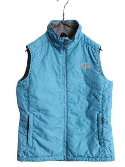 ノースフェイス 中綿 ナイロン ベスト レディース S 古着 The North Face アウトドア 重ね着 前開き ハイネック フルジップ パッカブル 青