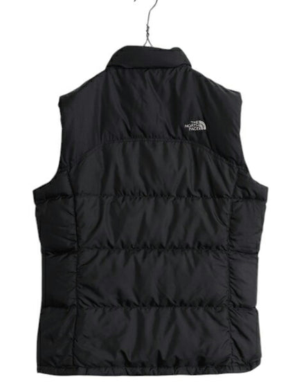 ノースフェイス ナイロン ダウン ベスト キッズ XL レディース M 程/ ブラック フルジップ アウトドア 600フィル ハイネック パッカプル 黒