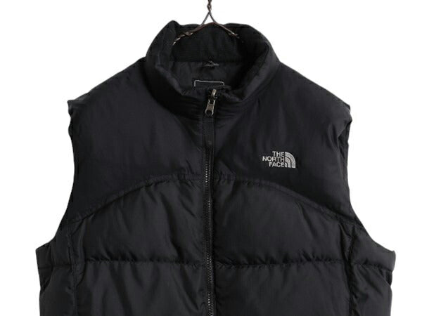 ノースフェイス ナイロン ダウン ベスト キッズ XL レディース M 程/ ブラック フルジップ アウトドア 600フィル ハイネック パッカプル 黒