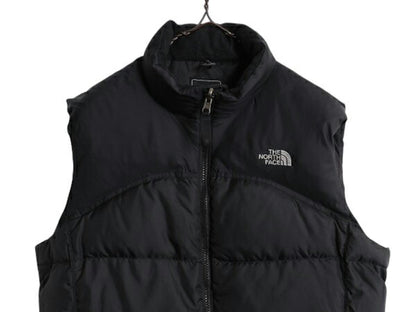 ノースフェイス ナイロン ダウン ベスト キッズ XL レディース M 程/ ブラック フルジップ アウトドア 600フィル ハイネック パッカプル 黒