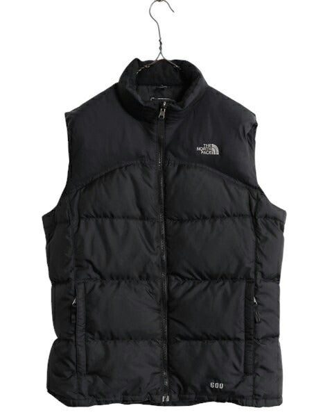 ノースフェイス ナイロン ダウン ベスト キッズ XL レディース M 程/ ブラック フルジップ アウトドア 600フィル ハイネック パッカプル 黒