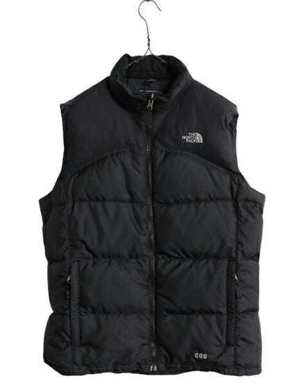 ノースフェイス ナイロン ダウン ベスト キッズ XL レディース M 程/ ブラック フルジップ アウトドア 600フィル ハイネック パッカプル 黒