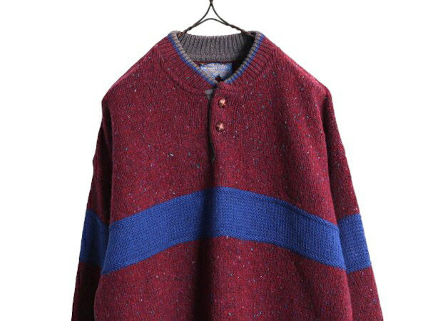 70s USA製 ペンドルトン ヘンリーネック デザイン ニット セーター メンズ L / 古着 ヴィンテージ PENDLETON ウール ボーダー モックネック