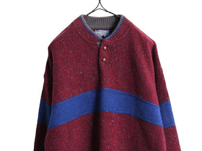 70s USA製 ペンドルトン ヘンリーネック デザイン ニット セーター メンズ L / 古着 ヴィンテージ PENDLETON ウール ボーダー モックネック
