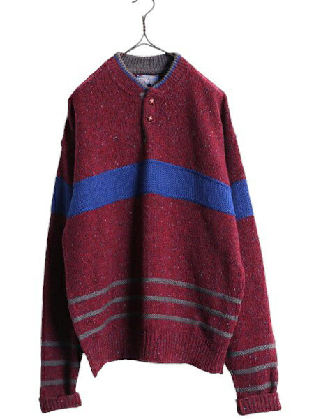 70s USA製 ペンドルトン ヘンリーネック デザイン ニット セーター メンズ L / 古着 ヴィンテージ PENDLETON ウール ボーダー モックネック