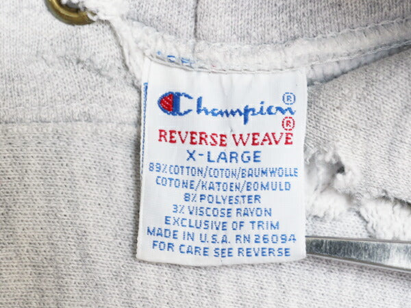 90s USA製 チャンピオン リバースウィーブ カレッジ 刺繍 スウェット フード パーカー メンズ XL オールド Champion 裏起毛 霜降り グレー