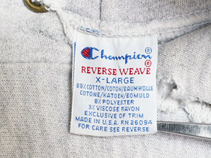90s USA製 チャンピオン リバースウィーブ カレッジ 刺繍 スウェット フード パーカー メンズ XL オールド Champion 裏起毛 霜降り グレー