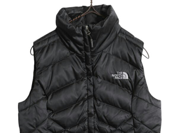 US企画 ノースフェイス ナイロン ダウン ベスト レディース XS / The North Face フルジップ キルティング 550フィル アウトドア 重ね着 黒