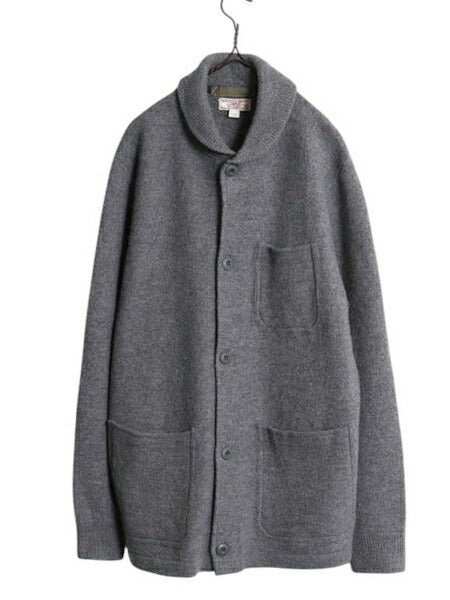 J CREW ショールカラー ニット カーディガン ジャケット メンズ M 古着 高級 100% メリノ ウール セーター WALLACE&BARNES 無地 灰 前開き