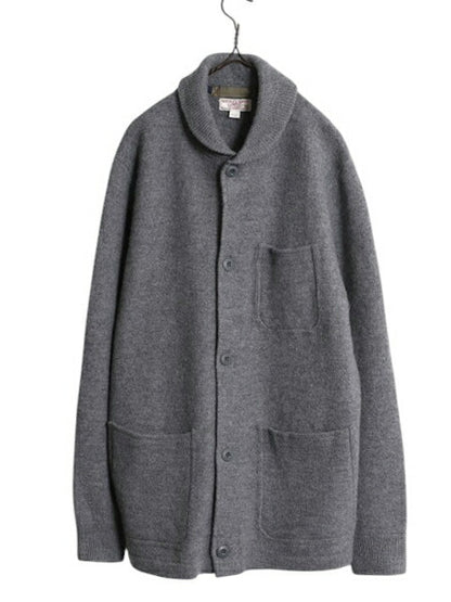 J CREW ショールカラー ニット カーディガン ジャケット メンズ M 古着 高級 100% メリノ ウール セーター WALLACE&BARNES 無地 灰 前開き
